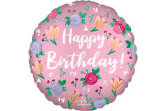 Foil Balloon - "Happy Birthday!" - Peony - 45 cm